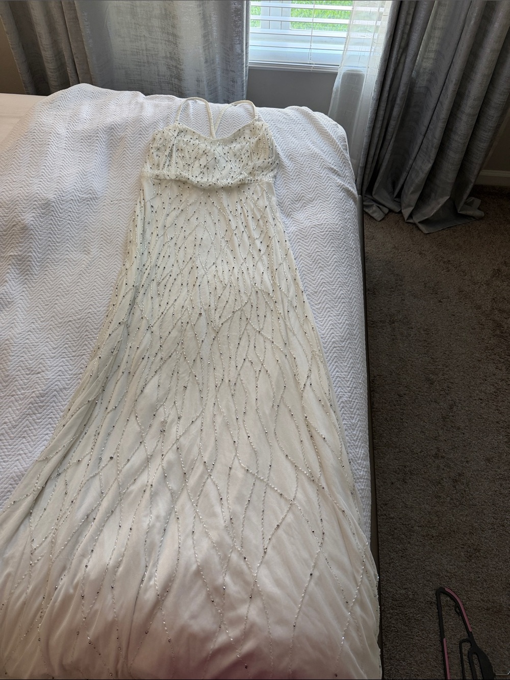 Adrianna Papell Ivory Beaded Spaghetti-Strap Maxi Dress